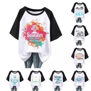 Женская повседневная мода, удобная, темпераментная, пляжная, с принтом «Океан», рукав реглан, футболка, топ L