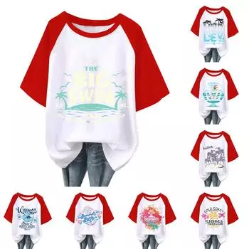 Женская повседневная мода, удобная, темпераментная, пляжная, с принтом «Океан», рукав реглан, футболка, топ S