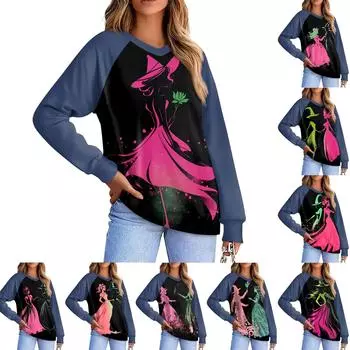 Женская повседневная мода, удобная толстовка с рукавом реглан и V-образным вырезом с принтом ведьмы L