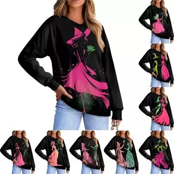 Женская повседневная мода, удобная толстовка с рукавом реглан и V-образным вырезом с принтом ведьмы L