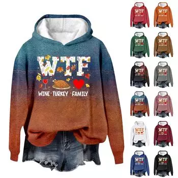 Женская повседневная мода винная индейка семейный принт на День благодарения длинный рукав O-образный вырез пуловер толстовки M красный