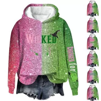 Женская повседневная мода винная индейка семейный принт на День благодарения длинный рукав O-образный вырез пуловер толстовки L армия зеленый