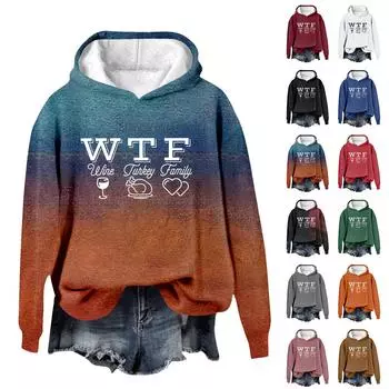 Женская повседневная мода винная индейка семейный принт на День благодарения длинный рукав O-образный вырез пуловер толстовки L зелёный