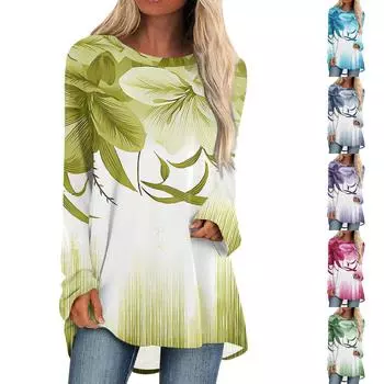 Женская повседневная модная блузка с цветным принтом и длинным рукавом средней длины S зелёный