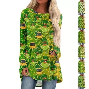 Женская повседневная модная блузка с цветным принтом и длинным рукавом средней длины L армия зеленый