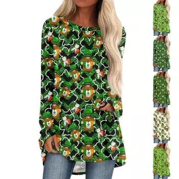Женская повседневная модная блузка с цветным принтом и длинным рукавом средней длины L армия зеленый