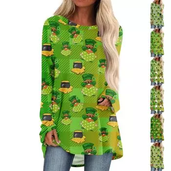 Женская повседневная модная блузка с цветным принтом и длинным рукавом средней длины L армия зеленый