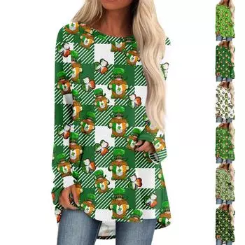 Женская повседневная модная блузка с цветным принтом и длинным рукавом средней длины L армия зеленый