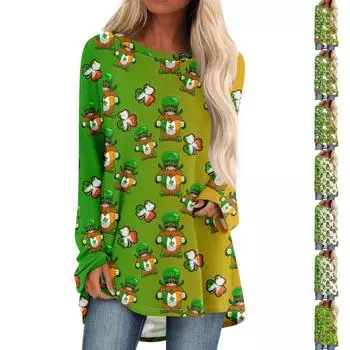 Женская повседневная модная блузка с цветным принтом и длинным рукавом средней длины L армия зеленый