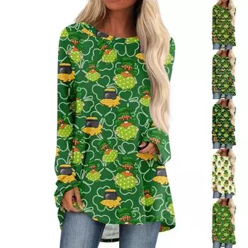 Женская повседневная модная блузка с цветным принтом и длинным рукавом средней длины L армия зеленый