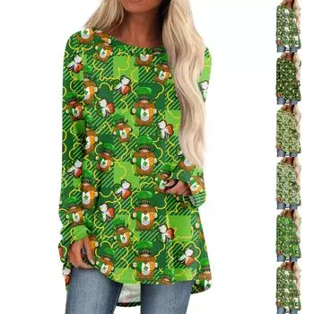 Женская повседневная модная блузка с цветным принтом и длинным рукавом средней длины L армия зеленый