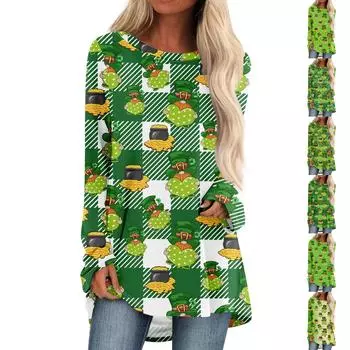 Женская повседневная модная блузка с цветным принтом и длинным рукавом средней длины L армия зеленый