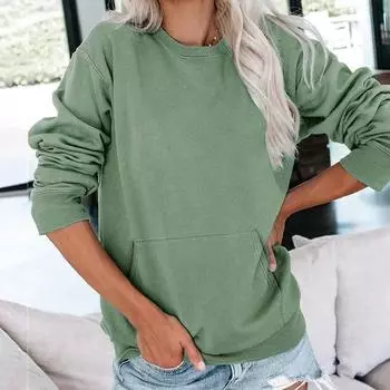 Женская повседневная модная блузка с длинным рукавом и карманом с цветочным принтом и круглым вырезом L