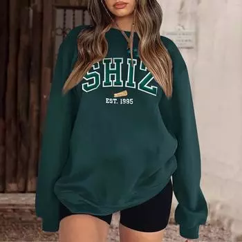 Женская повседневная модная блузка с длинным рукавом и круглым вырезом с принтом и пуловером L армия зеленый