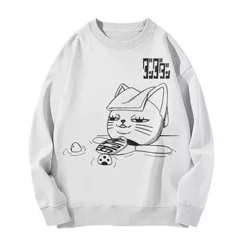 Женская повседневная модная блузка с длинным рукавом и круглым вырезом с принтом и пуловером L белый