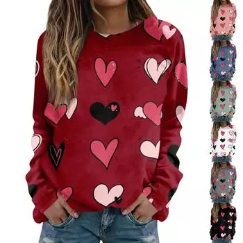 Женская повседневная модная блузка с длинным рукавом и круглым вырезом с принтом ко Дню святого Валентина XL красный