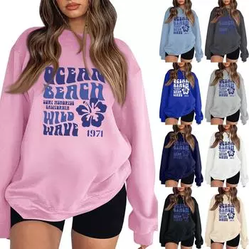 Женская повседневная модная блузка с длинным рукавом и круглым вырезом с принтом XL чёрный