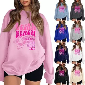 Женская повседневная модная блузка с длинным рукавом и круглым вырезом с принтом M