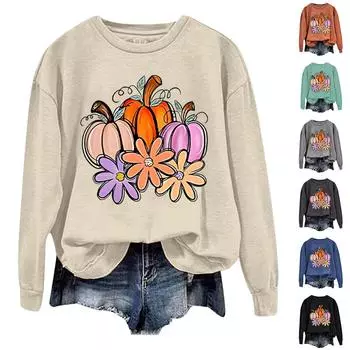 Женская повседневная модная блузка с длинным рукавом и круглым вырезом с принтом XXL