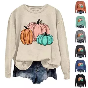 Женская повседневная модная блузка с длинным рукавом и круглым вырезом с принтом XXL