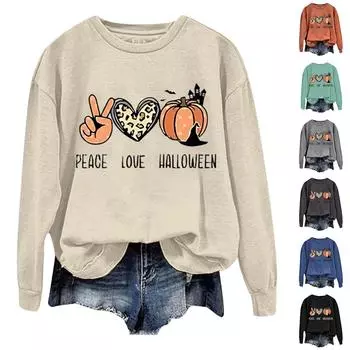 Женская повседневная модная блузка с длинным рукавом и круглым вырезом с принтом M оранжевый