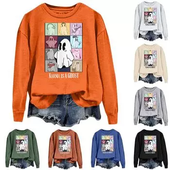 Женская повседневная модная блузка с длинным рукавом и круглым вырезом с принтом S чёрный