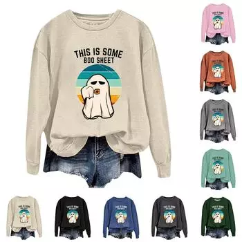 Женская повседневная модная блузка с длинным рукавом и круглым вырезом с принтом XXL