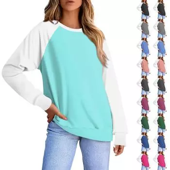 Женская повседневная модная блузка с длинным рукавом и круглым вырезом с принтом и рукавом реглан M розовый