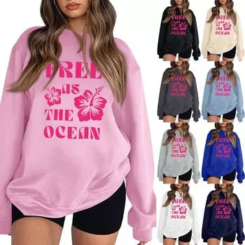 Женская повседневная модная блузка с длинным рукавом и круглым вырезом с принтом L розовый