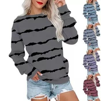 Женская повседневная модная блузка с длинным рукавом и карманом с цветочным принтом и круглым вырезом XL синий