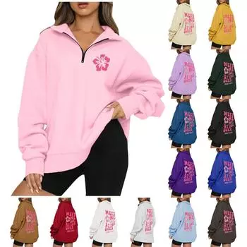 Женская повседневная модная блузка с длинным рукавом и круглым вырезом с принтом и пуловером XL