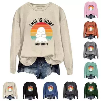 Женская повседневная модная блузка с длинным рукавом и круглым вырезом с принтом M оранжевый