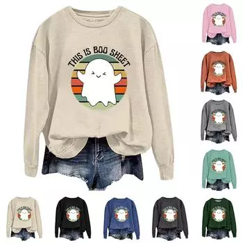 Женская повседневная модная блузка с длинным рукавом и круглым вырезом с принтом S