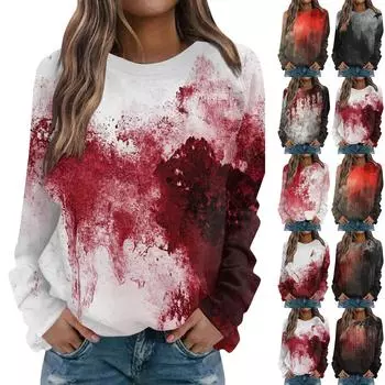 Женская повседневная модная блузка с длинным рукавом и круглым вырезом с принтом Хэллоуина M