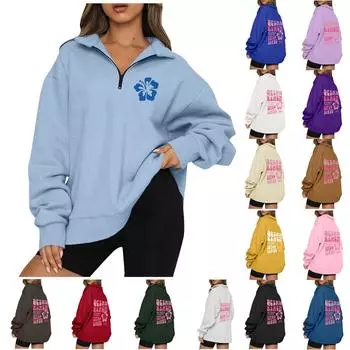 Женская повседневная модная блузка с длинным рукавом и круглым вырезом с принтом и пуловером L армия зеленый