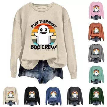 Женская повседневная модная блузка с длинным рукавом и круглым вырезом с принтом L оранжевый