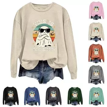 Женская повседневная модная блузка с длинным рукавом и круглым вырезом с принтом S