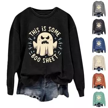 Женская повседневная модная блузка с длинным рукавом и круглым вырезом с принтом M