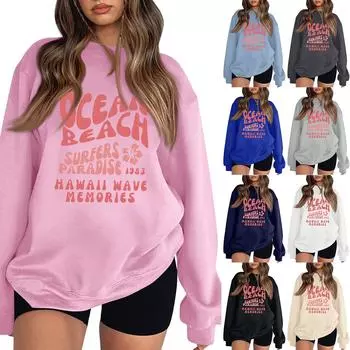 Женская повседневная модная блузка с длинным рукавом и круглым вырезом с принтом L розовый