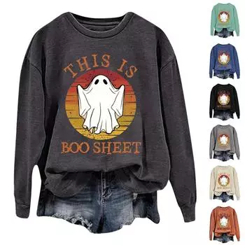 Женская повседневная модная блузка с длинным рукавом и круглым вырезом с принтом XXL серый