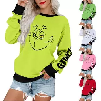 Женская повседневная модная блузка с длинным рукавом и круглым вырезом с принтом и пуловером M розовый