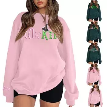 Женская повседневная модная блузка с длинным рукавом и круглым вырезом с принтом и пуловером L армия зеленый