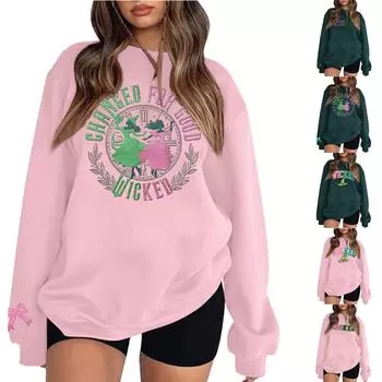 Женская повседневная модная блузка с длинным рукавом и круглым вырезом с принтом и пуловером L армия зеленый