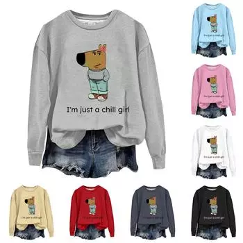 Женская повседневная модная блузка с длинным рукавом и круглым вырезом, пуловер с принтом L бежевый