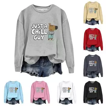 Женская повседневная модная блузка с длинным рукавом и круглым вырезом, пуловер с принтом L бежевый