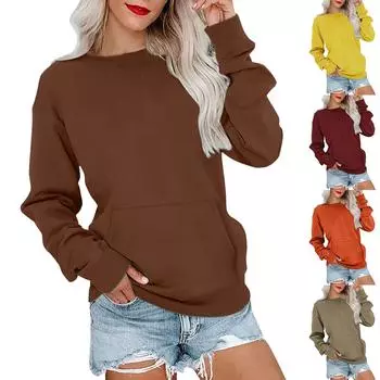 Женская повседневная модная блузка с длинным рукавом и карманом с цветочным принтом и круглым вырезом L хаки