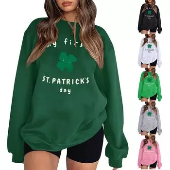 Женская повседневная модная блузка с длинным рукавом и круглым вырезом с принтом Хэллоуина L армия зеленый