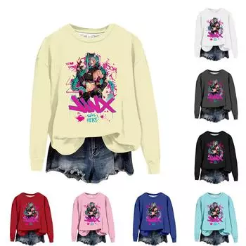 Женская повседневная модная блузка с длинным рукавом и круглым вырезом с принтом и пуловером L темно-фиолетового