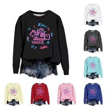 Женская повседневная модная блузка с длинным рукавом и круглым вырезом с принтом и пуловером L темно-фиолетового