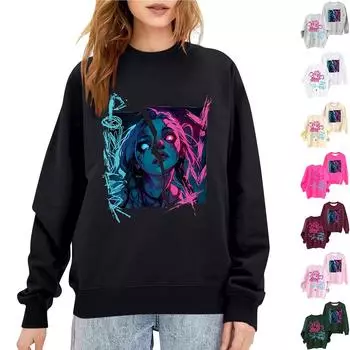 Женская повседневная модная блузка с длинным рукавом и круглым вырезом с принтом и пуловером L бежевый